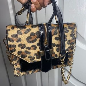 Cheetah Print PU Black Leather Crossbody Handbag